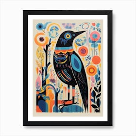 Colourful Scandi Bird Raven 1 Art Print