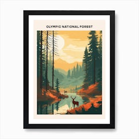 Olympic National Forest Midcentury Travel Poster Art Print