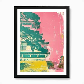 Japanese Traditional Castle Pink Silkscreen 2 Art Print