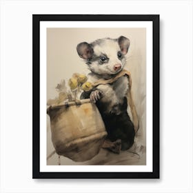 Storybook Animal Watercolour Ferret 3 Art Print