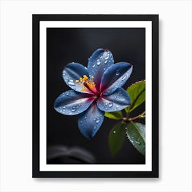 Blue Flower With Raindrops Art Print