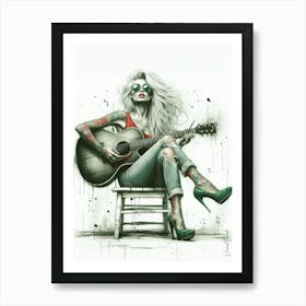 Rockabilly Vibe Female With Green Heels Sketch Art Print