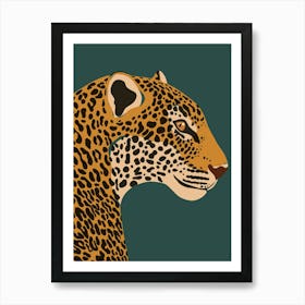 Jungle Safari Leopard on Dark Teal Art Print