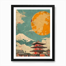 Mount Fuji With The Moon Mid Century Modern Art Print