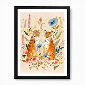 Folksy Floral Animal Drawing Leopard 5 Art Print