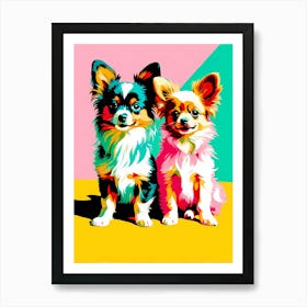 Papillon Pups, This Contemporary art brings POP Art and Flat Vector Art Together, Colorful Art, Animal Art, Home Decor, Kids Room Decor, Puppy Bank - 144th Art Print