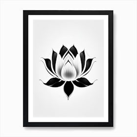 Lotus Flower, Buddhist Symbol Black And White Geometric 2 Art Print