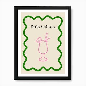 Pina Colada Doodle Poster Green & Pink Art Print