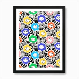 Climbing Flowers Retro Floral Bold Rainbow Art Print