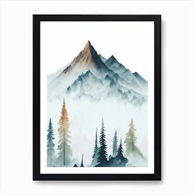 Mountain And Forest In Minimalist Watercolor Vertical Composition 8 Art Print