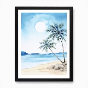 Watercolour Of Paradise Beach   Mykonos Greece 3 Art Print