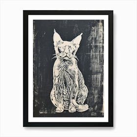 Selkirk Rex Cat Linocut Blockprint 5 Art Print