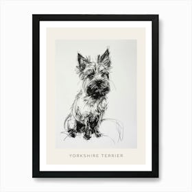 Yorkshire Terrier Black & White Line Sketch 1 Poster Art Print