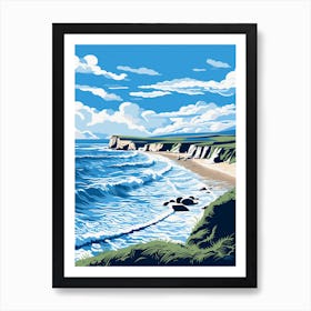 A Screen Print Of Lulworth Cove Beach Dorset 1 Art Print