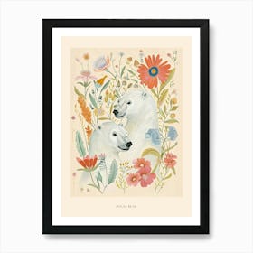 Folksy Floral Animal Drawing Polar Bear 4 Poster Art Print