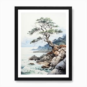 Aogashima Island In Tokyo, Japanese Brush Painting, Ukiyo E, Minimal 3 Art Print