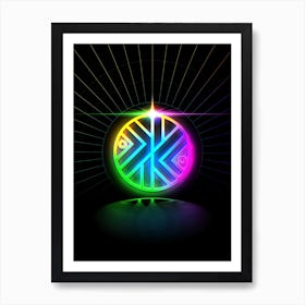 Neon Geometric Glyph in Candy Blue and Pink with Rainbow Sparkle on Black n.0173 Art Print