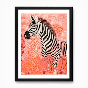 Zebra Floral Pattern Coral Portrait Art Print