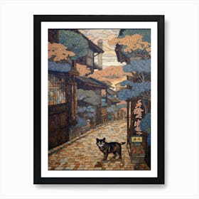 Painting Of Tokyo With A Cat In The Style Of William Morris 1 Art Print