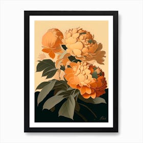 Karl Rosenfield Peonies 2 Orange Vintage Sketch Art Print