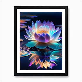 Blooming Lotus Flower In Lake Holographic 4 Póster