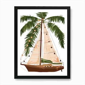 Sailboat With Palm Tree Art Print