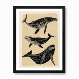 Modern Minimalist Abstract Whales 1 Art Print