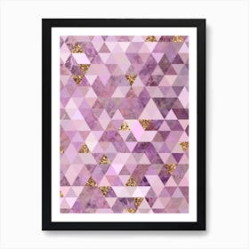 Abstract Triangle Geometric Pattern in Pink and Glitter Gold n.0012 Art Print