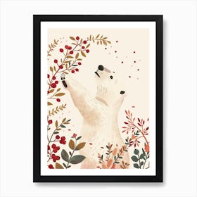 Polar Bear Standing And Reaching For Berries Storybook Illustration 1 Art Print