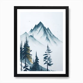 Mountain And Forest In Minimalist Watercolor Vertical Composition 248 Art Print