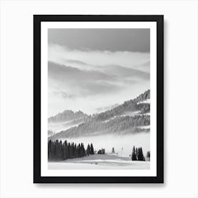 Val Gardena, Italy Black And White Skiing Poster Art Print