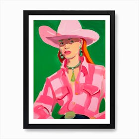 Pink Green Abstract Cowgirl Portrait Art Print
