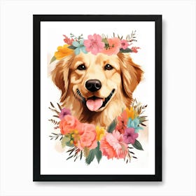 Golden Retriever Portrait With A Flower Crown, Matisse Painting Style 2 Art Print