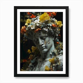 Greek statue with flowers 1 Art Print