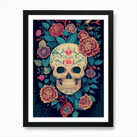 skull and flowers Art Print