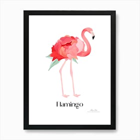 Flamingo. Long, thin legs. Pink or bright red color. Black feathers on the tips of its wings.4 Art Print