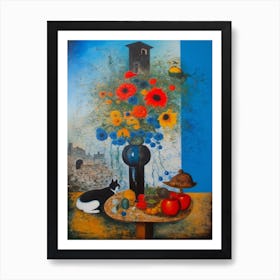 Delphinium With A Cat4 Surreal Joan Miro Style  Art Print