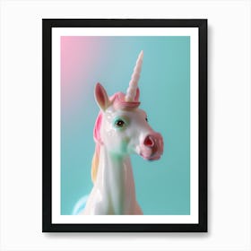 Pastel Blue & Pink Toy Unicorn Portrait Art Print