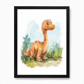 Cute Watercolour Of A Camarasaurus Dinosaur 2 Art Print