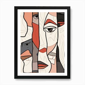 Copper & White Abstract Face Drawing 2 Art Print