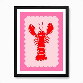 Lobster Scallop Red On Pink Art Print