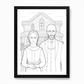 Line Art Inspired By American Gothic 3 Art Print