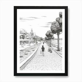 View Of Perth, Australia Line Art Black And White 2 Art Print