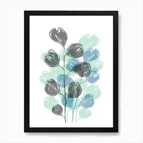 Blue Flat Leaves Art Print