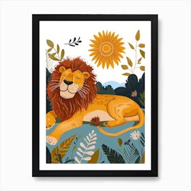 African Lion Resting In The Sun Illustration 4 Art Print