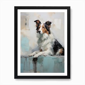 Border Collie Dog, Painting In Light Teal And Brown 0 Art Print