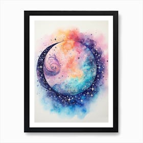 Galaxy With Moon Watercolour Celestial 3 Art Print