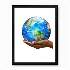 A Human Hand Cradling A Delicate Transparent Globe With Vibrant Countries And Teeming Blue Oceans S (5) Art Print