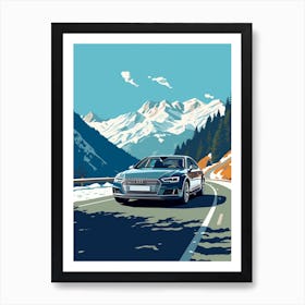 A Audi A4 In The Route Des Grandes Alpes Illustration 3 Art Print