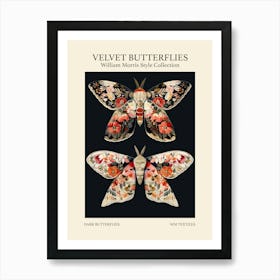 Velvet Butterflies Collection Dark Butterflies William Morris Style 9 Art Print